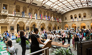 Students gathered in an auditorium